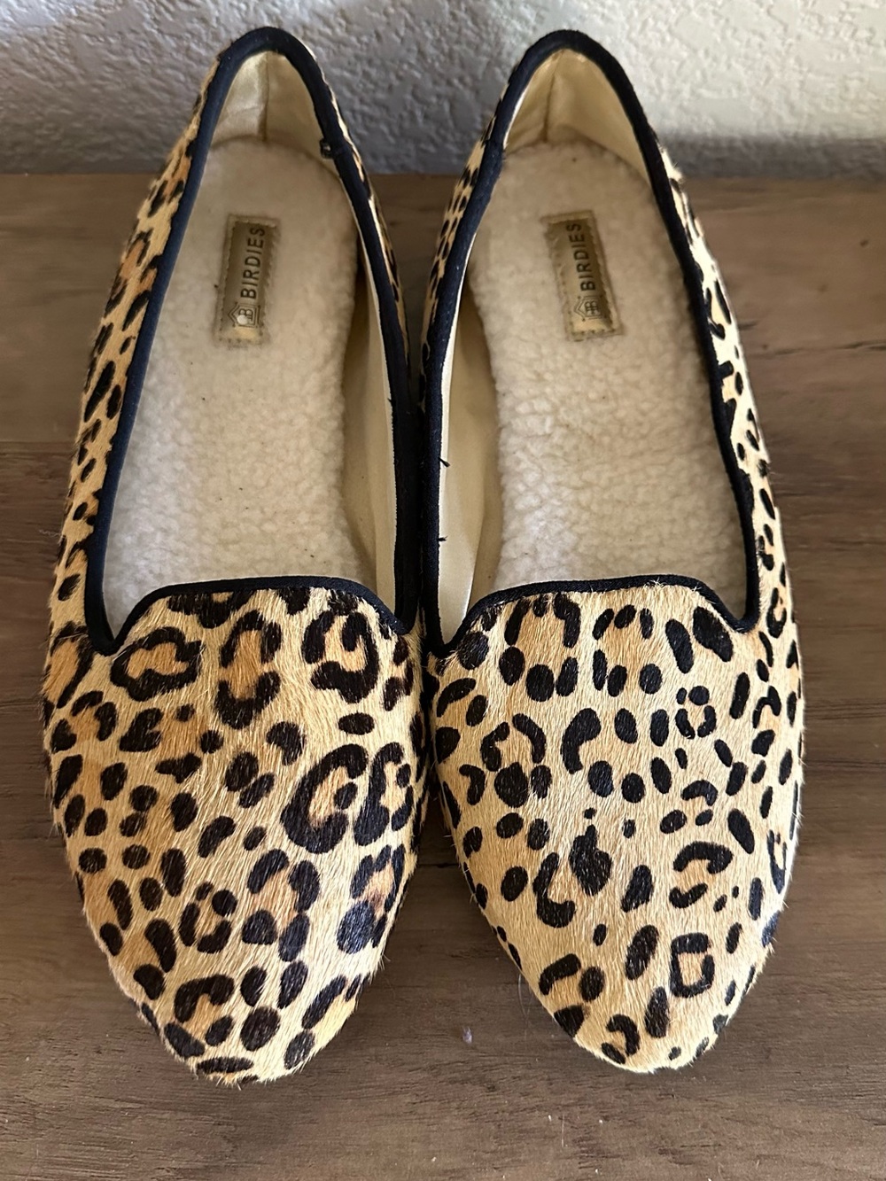 Birdies Wren Leopard-Print Slip-On Flats Sherpa-lined interior